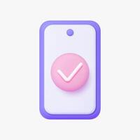 Smartphone with approve sign 3d icon. vector