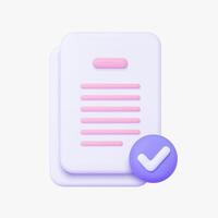 Document with approve sign 3d icon. Isolated on white. vector