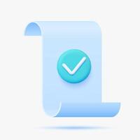 Document with tick icon 3d icon. Isolated on white. vector