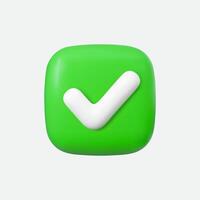 Yes or correct sign 3d illustration. Interface button isolated on white. vector