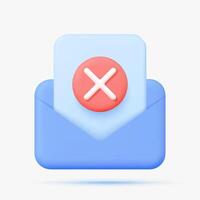 Opened envelope with cancelled message. 3d illustration. vector