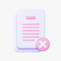 Document with Decline sign 3d icon. Isolated on white. vector