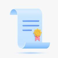 Certificate 3d icon. Isolated on white. vector