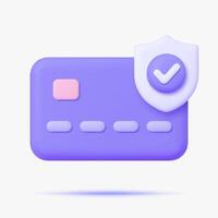 Credit card with shield 3d icon. Isolated on white. vector