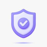 Shield with tick icon 3d icon. Isolated on white. vector