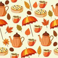 Seamless pattern with autumn objects. Cute hand drawn elements to create a poster or card. Cartoon style illustration. vector