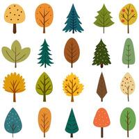 Collection of simple trees of different shapes and colors. Cartoon style illustration. vector