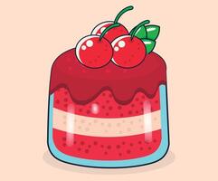 Strawberry cake, cherry, red candy with cherry, pudding, pattern, background vector