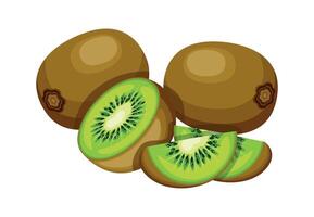 Fresh, tasty kiwi, cartoon style. Group kiwi fruits isolated on a white background. vector