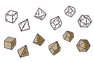 DND dice, set of tabletop board game. Cartoon sticker. Adventure boardgame with d20 and d12 sticker vector