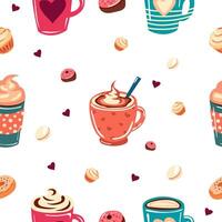 seamless flat pattern with colorful mugs on the white background. illustration print vector
