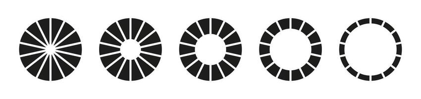 Wheel round divided, fourteen sections. Donut charts, pies segmented on 14 equal parts. Diagram infographic. Circle section graph. Pie chart icons. Lifestyle balance wheel. Life template coaching tool vector