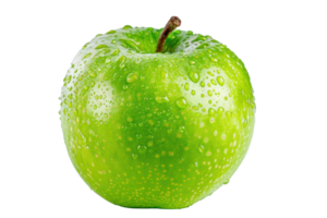 green apple with water droplets on it on transparent background png