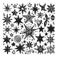 Star doodle collection. Set of hand drawn stars. Scribble illustrations vector