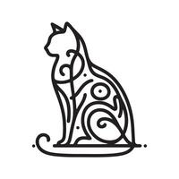 a black cat silhouette single line vector