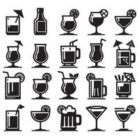 Set of icons of various black drink glasses image with white background vector