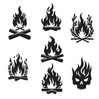 black burning icon set silhouette with white background vector
