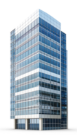 modern office building with glass windows and balconies on transparent background png