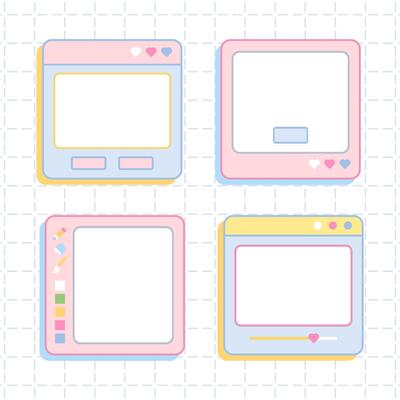 cute pastel program window stick notes frame collection