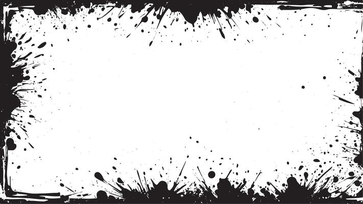 monochrome BLACK grunge and gritty frame overlay on white background, illustration for background, texture and overlay