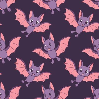 Cute seamless pattern with bat characters. Halloween background, design for children's clothing, fabrics, textiles.