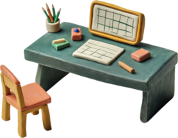 a toy desk with a computer and chair png