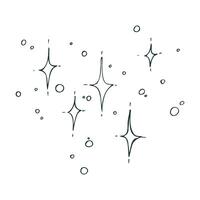 Twinkling stars small four-pointed and dotted, cluster of sparkling stars for decoration. Line art is a simple hand-drawn illustration in black and white ink. Isolated EPS object. vector