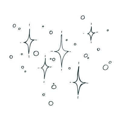 Twinkling stars small four-pointed and dotted, cluster of sparkling stars for decoration. Line art is a simple hand-drawn illustration in black and white ink. Isolated EPS object.