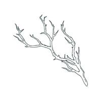 Dry tree branch without leaves. Line art is a simple hand-drawn illustration in black and white ink. Isolated EPS object. vector