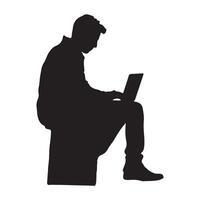 A man with a laptop on a white background silhouette white background vector