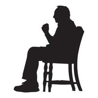 A old man setting on a chair Silhouette on white background. vector