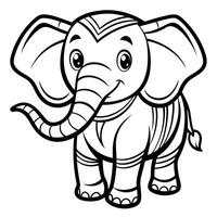 Elephant coloring page black and white line art vector