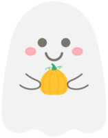 Kid hand drawn cute and colorful happy halloween elements white ghost png