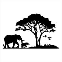silhouette of elephant with baby elephant silhouette white background vector