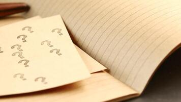 high angle view of question mark on paper on office desk video