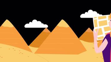 Girl Travelling Pyramids On Alpha Channel 2D Animation video