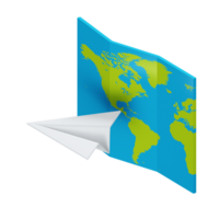 a 3d isometric travelling maps with paper plane on it png