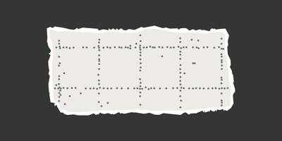 Torn rectangular sheet of checkered paper with jagged edges on a dark background. Dotted textured background, noisy gritty effect. Banner template, empty space for text, ripped frame. vector