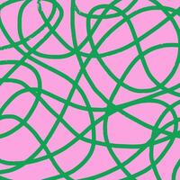 Hand drawn pattern, curved green lines. Pencil textured lines on pink background, doodle swirls, wavy strokes, crosshatch. Sketch illustration. vector