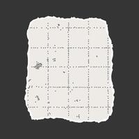 Torn rectangular sheet of checkered paper with jagged edges on a dark background. Dotted textured background, noisy gritty effect. Banner template, empty space for text, ripped sticker. vector
