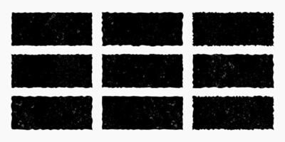 Set of black torn paper frames with vintage gritty texture, rectangles with jagged edges isolated on white background. Old ripped paper, silhouettes. vector