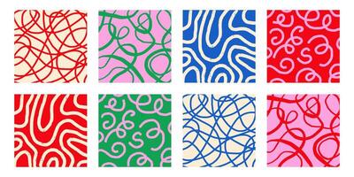 Set of colorful hand-drawn patterns with different pencil textures scribbles, crosshatch, stripes, organic shapes on a bright background. vector