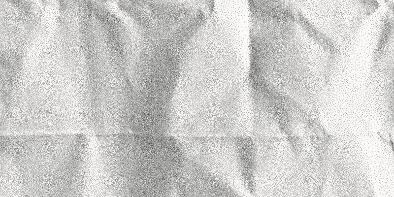 Black dotted textured background, noisy gritty dot halftone effect, illustration. Fashionable banner in grunge style. A folded old dusty sheet of paper.