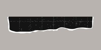 Black thin torn sheet of checkered paper with uneven edges. Black dotted textured background, noisy gritty dot effect. Banner template, empty space for text, border. vector