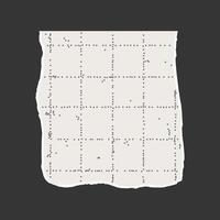 A torn piece of a sheet of checkered paper with jagged edges on a dark background. Dotted textured background, noisy gritty effect. Banner template, empty space for text, ripped sticker. vector