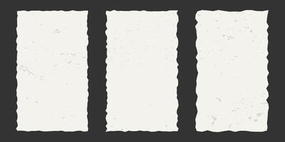 Set of vertical vintage torn rectangular paper sheets with jagged edges. Ripped elements with gritty texture. Empty space for text, template. vector