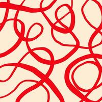 Playful hand drawn pattern, curved red lines of different thickness. Pencil textured lines on beige background, doodle swirls, wavy strokes, crosshatch. Sketch illustration. vector