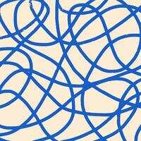 Hand drawn pattern, curved blue lines. Pencil textured lines on beige background, doodle swirls, wavy strokes, crosshatch. Sketch illustration. vector