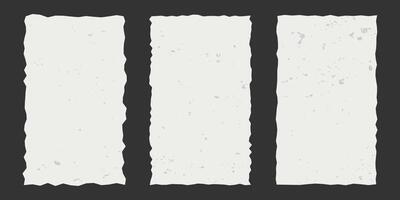 Set of vertical vintage torn rectangular sheets of aged paper with jagged edges. Torn elements with gritty texture. Empty space for text, banner template. vector