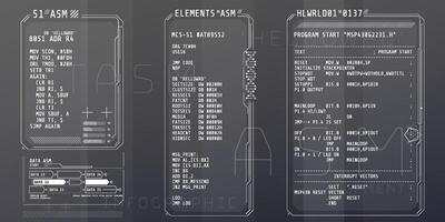 HUD interface elements with part of the code Assembly. vector